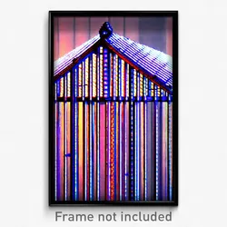 Pixel Art Poster - Digital Wire Frame Hut (8 Bit Psychedelic Video Game Print)