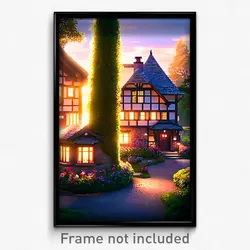 Pixel Art Poster - Stunning Cottage (8 Bit Psychedelic Trippy Video Game Print)