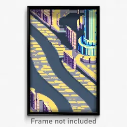 Pixel Art Poster - Swirly City (8 Bit Psychedelic Trippy Weird Video Game Print)