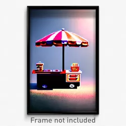 Pixel Art Poster - Lonely Hot Dog Stand (8 Bit Psychedelic Video Game Print)