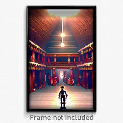 Pixel Art Poster - Animated Longhouse (8 Bit Psychedelic Video Game Print)