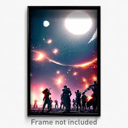 Pixel Art Poster - Crowded Moon Battle (8 Bit Psychedelic Video Game Print)