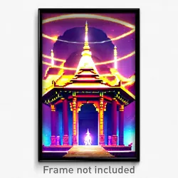 Pixel Art Poster - Zealous Temple (8 Bit Psychedelic Trippy Video Game Print)