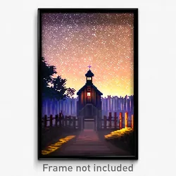 Pixel Art Poster - Starry Stockade (8 Bit Psychedelic Trippy Video Game Print)