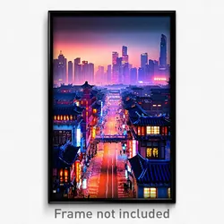 Pixel Art Poster - Brisk Chinese City (8 Bit Psychedelic Video Game Print)