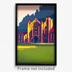 Pixel Art Poster - Simplistic Abbey (8 Bit Psychedelic Trippy Video Game Print)