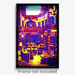 Pixel Art Poster - Elaborate Tavern (8 Bit Psychedelic Trippy Video Game Print)