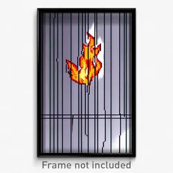 Pixel Art Poster - Digital Wire Frame Flame (8 Bit Psychedelic Video Game Print)