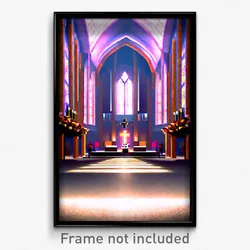 Pixel Art Poster - Extra Large Church (8 Bit Psychedelic Video Game Print)