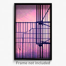 Pixel Art Poster - Complex Wire Frame Falls (8 Bit Psychedelic Video Game Print)