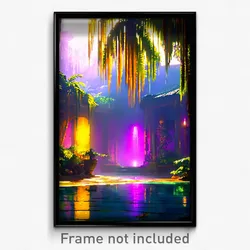 Pixel Art Poster - Damp Exotic Area (8 Bit Psychedelic Trippy Video Game Print)