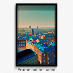 Pixel Art Poster - Light Blue German City (8 Bit Psychedelic Video Game Print)