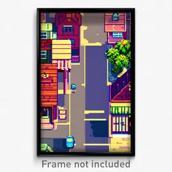 Pixel Art Poster - Buoyant Small Town (8 Bit Psychedelic Video Game Print)