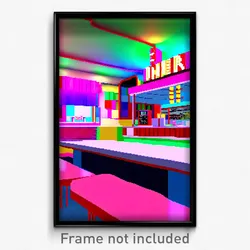 Pixel Art Poster - Colorful 50'S Diner (8 Bit Psychedelic Video Game Print)