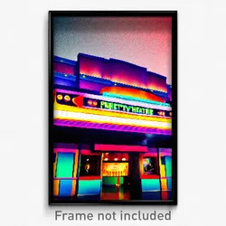 Pixel Art Poster - Colorful Movie Theatre (8 Bit Psychedelic Video Game Print)