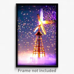 Pixel Art Poster - Sparkling Windmill (8 Bit Psychedelic Video Game Print)