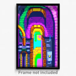 Pixel Art Poster - Colorful Sewer (8 Bit Psychedelic Trippy Video Game Print)