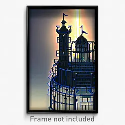 Pixel Art Poster - Complex Wire Frame Fortress (8 Bit Video Game Print)