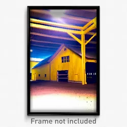 Pixel Art Poster - Yellow Barn (8 Bit Psychedelic Trippy Weird Video Game Print)
