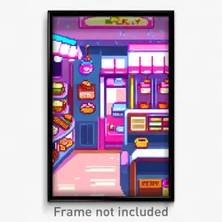 Pixel Art Poster - Cute Bakery (8 Bit Psychedelic Trippy Weird Video Game Print)