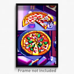 Pixel Art Poster - Flashy Pizza (8 Bit Psychedelic Trippy Video Game Print)