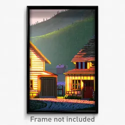 Pixel Art Poster - Showy Farmstead (8 Bit Psychedelic Trippy Video Game Print)