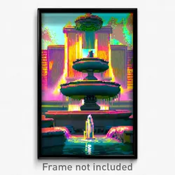 Pixel Art Poster - Accurate Fountain (8 Bit Psychedelic Trippy Video Game Print)