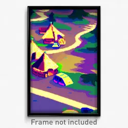 Pixel Art Poster - Squiggly Campsite (8 Bit Psychedelic Trippy Video Game Print)