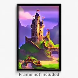 Pixel Art Poster - Lonely Castle (8 Bit Psychedelic Trippy Video Game Print)