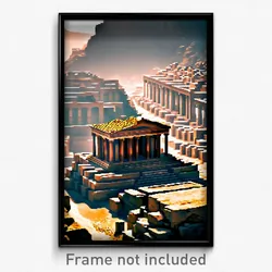 Pixel Art Poster - Cavernous Acropolis (8 Bit Psychedelic Video Game Print)