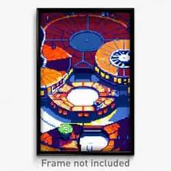Pixel Art Poster - Circular Rooftops (8 Bit Psychedelic Trippy Video Game Print)