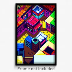 Pixel Art Poster - Vibrant Rooftops (8 Bit Psychedelic Trippy Video Game Print)