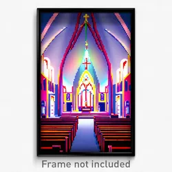 Pixel Art Poster - Wavy Church (8 Bit Psychedelic Trippy Weird Video Game Print)