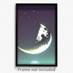 Pixel Art Poster - Damaged Moon (8 Bit Psychedelic Trippy Video Game Print)