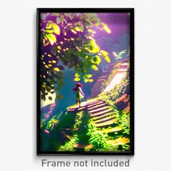 Pixel Art Poster - Leafy Landing (8 Bit Psychedelic Trippy Video Game Print)