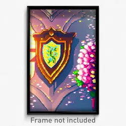 Pixel Art Poster - Flowery Shield (8 Bit Psychedelic Trippy Video Game Print)
