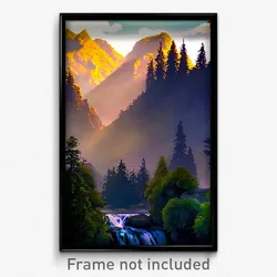 Pixel Art Poster - Mountainous Trees (8 Bit Psychedelic Trippy Video Game Print)
