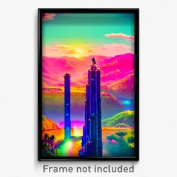 Pixel Art Poster - Colorful Vista (8 Bit Psychedelic Trippy Video Game Print)