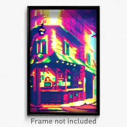 Pixel Art Poster - Distorted Tavern (8 Bit Psychedelic Trippy Video Game Print)