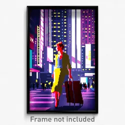 Pixel Art Poster - Stylish New York (8 Bit Psychedelic Trippy Video Game Print)