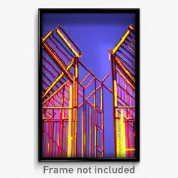 Pixel Art Poster - Digital Wire Frame Rooftops (8 Bit Video Game Print)