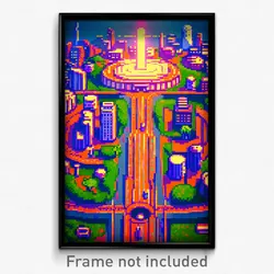 Pixel Art Poster - Round American City (8 Bit Psychedelic Video Game Print)