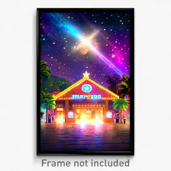 Pixel Art Poster - Starry Zoo (8 Bit Psychedelic Trippy Weird Video Game Print)