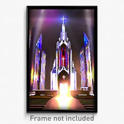 Pixel Art Poster - Metallic Church (8 Bit Psychedelic Trippy Video Game Print)