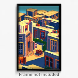 Pixel Art Poster - Flat Shantytown (8 Bit Psychedelic Trippy Video Game Print)
