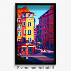 Pixel Art Poster - Ordinary European City (8 Bit Psychedelic Video Game Print)