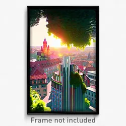 Pixel Art Poster - Distorted German City (8 Bit Psychedelic Video Game Print)