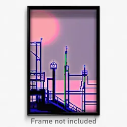 Pixel Art Poster - Digital Wire Frame Harbour (8 Bit Video Game Print)