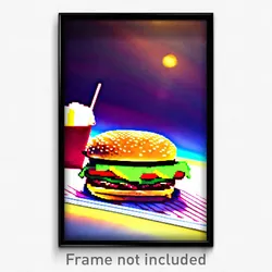 Pixel Art Poster - Magnificent Hamburger (8 Bit Psychedelic Video Game Print)