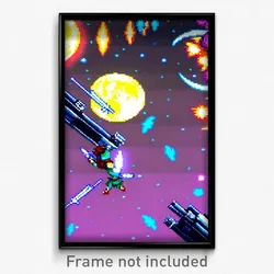Pixel Art Poster - Cluttered Moon Battle (8 Bit Psychedelic Video Game Print)